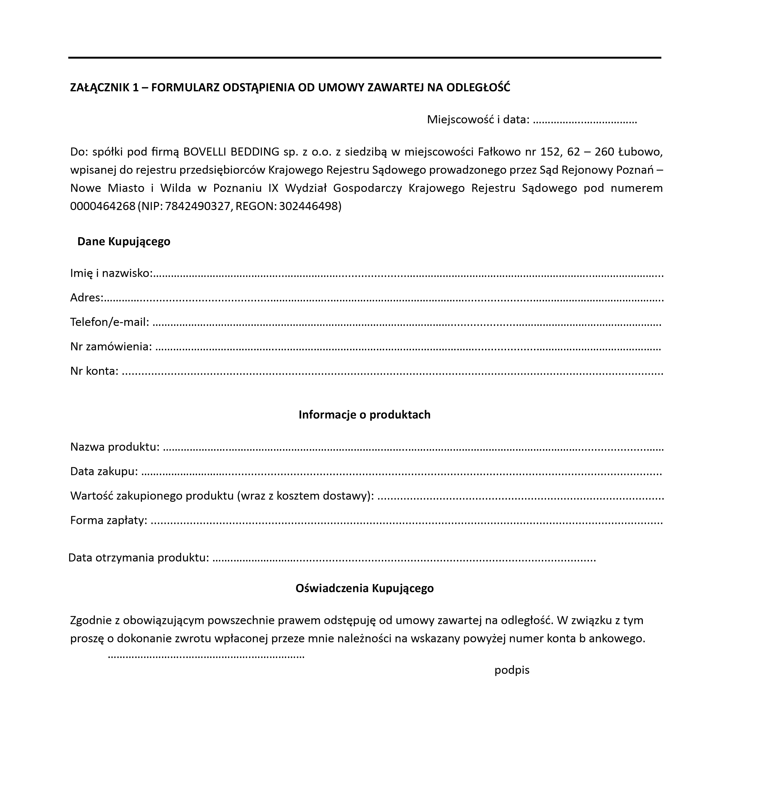 Formularz odstąpienia od umowy